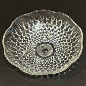 Vtg Anchor Hocking Clear Glass Footed/Crimped Rim Hobnail Bowl 6.25"
